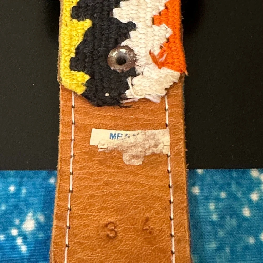 Vintage Artisan Woven Leather Belt Colorful Southwestern  Size 34 (74in)